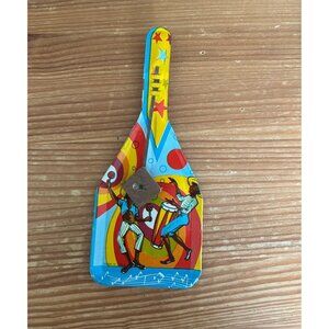 Vintage Colorful Metal Tin Noisemaker Flat Clapper Bongo Drums Dancing 1960s